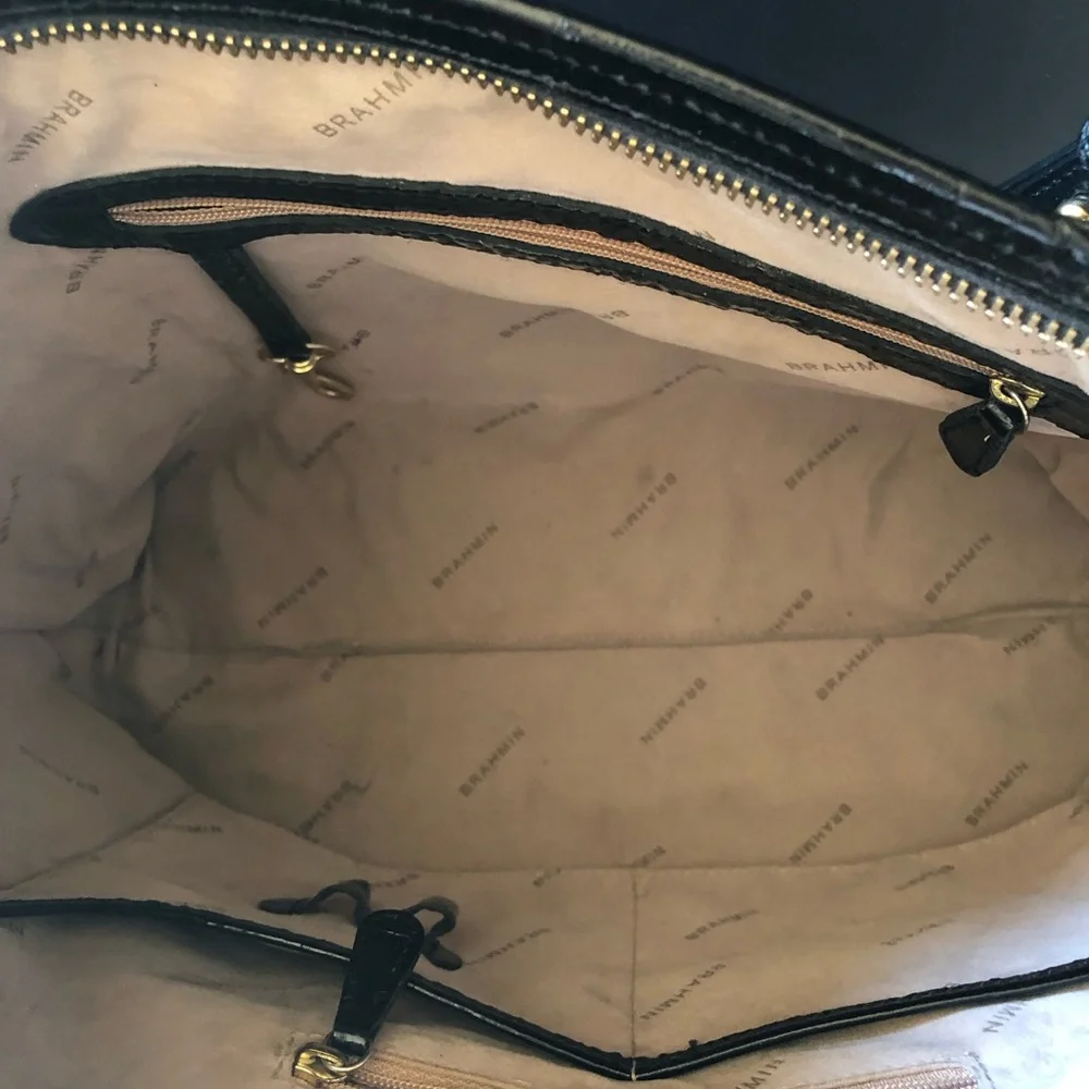 Black Brahmin Croc Embossed Satchel in EUC 14”W x 10” H x 4” D. Handle drop 10” - Picture 10 of 10